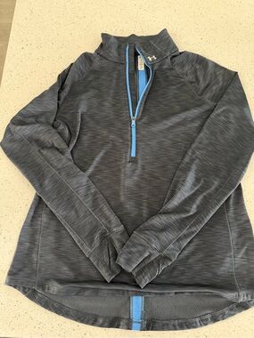 Under Armour Women’s Charcoal Heather Half-Zip Pullover with Blue Trim